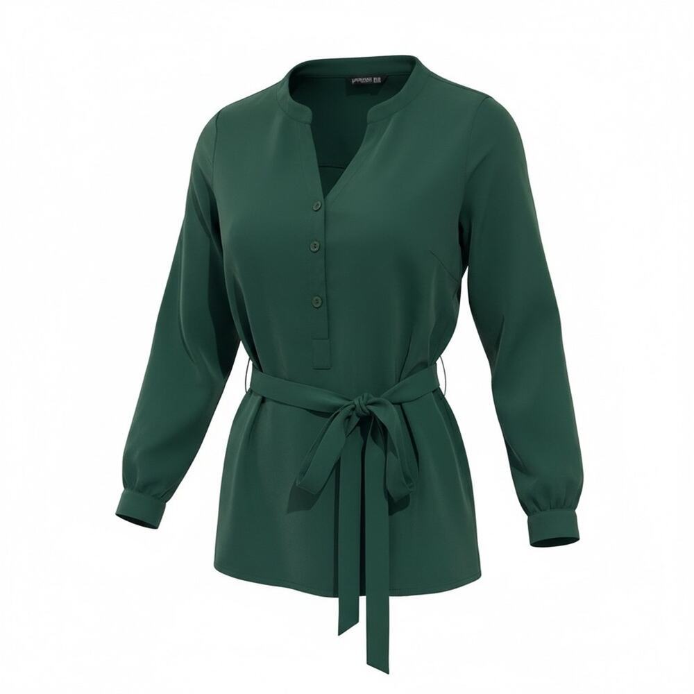 BloomChic Forest Green Button Front Blouse with Tie Sash woman 14-16